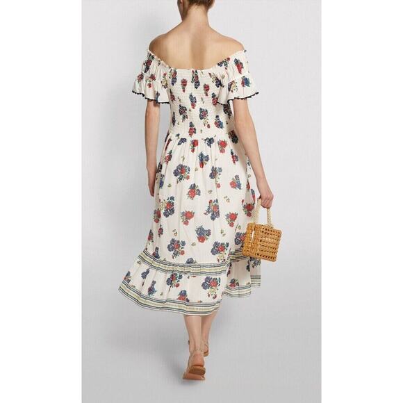 Tory Burch Meadow Folly Cotton Voile Off-shoulder Midi Dress Size S Beige #1A461 - Picture 3 of 8